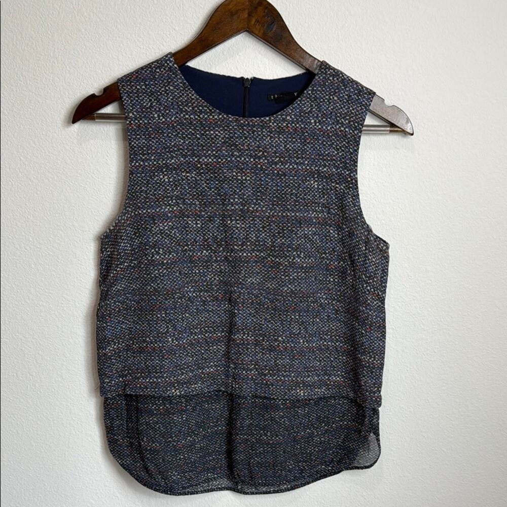 Theory Blue Print 100% Silk Sleeveless Layered Top Size S